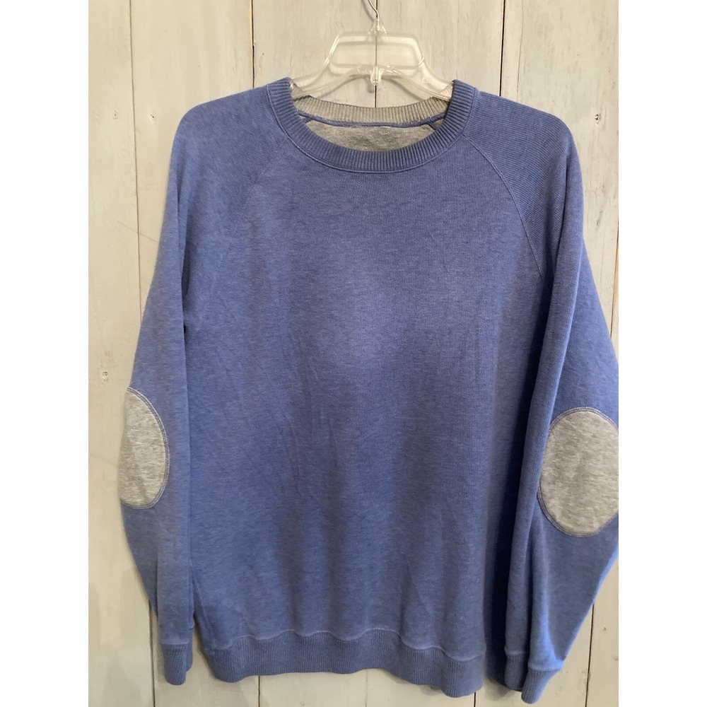 Daniel Cremieux Blue With Grey Elbow Patch Oversized Crew Neck Sweater Men's XXL
